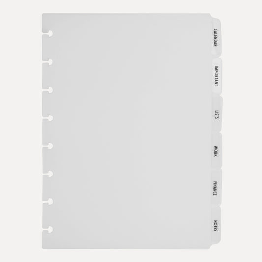 A5 Side Blank Tab Dividers | Frosted Clear | Discbound planner
