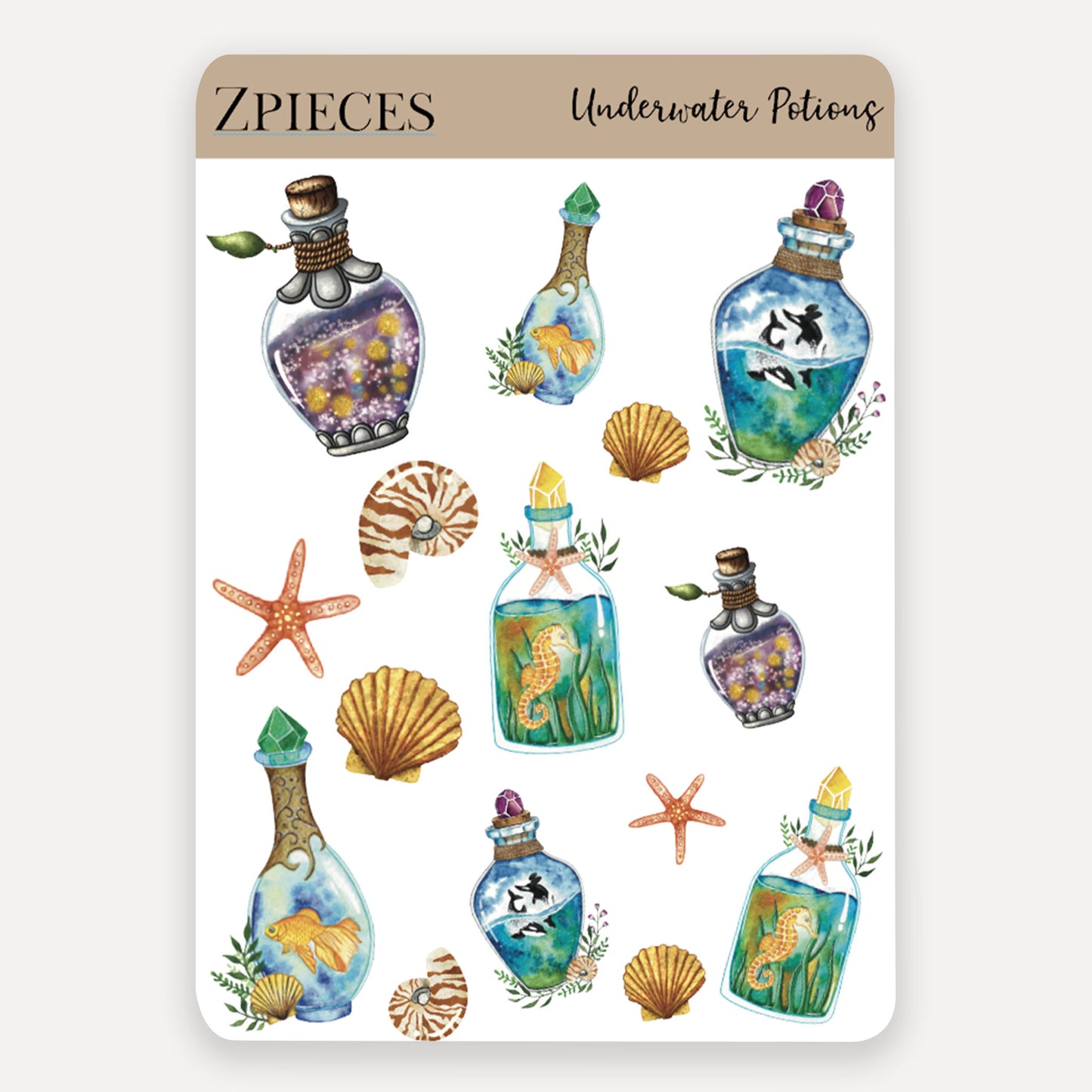 sea creatures and shells | Planner Sticker Sheet