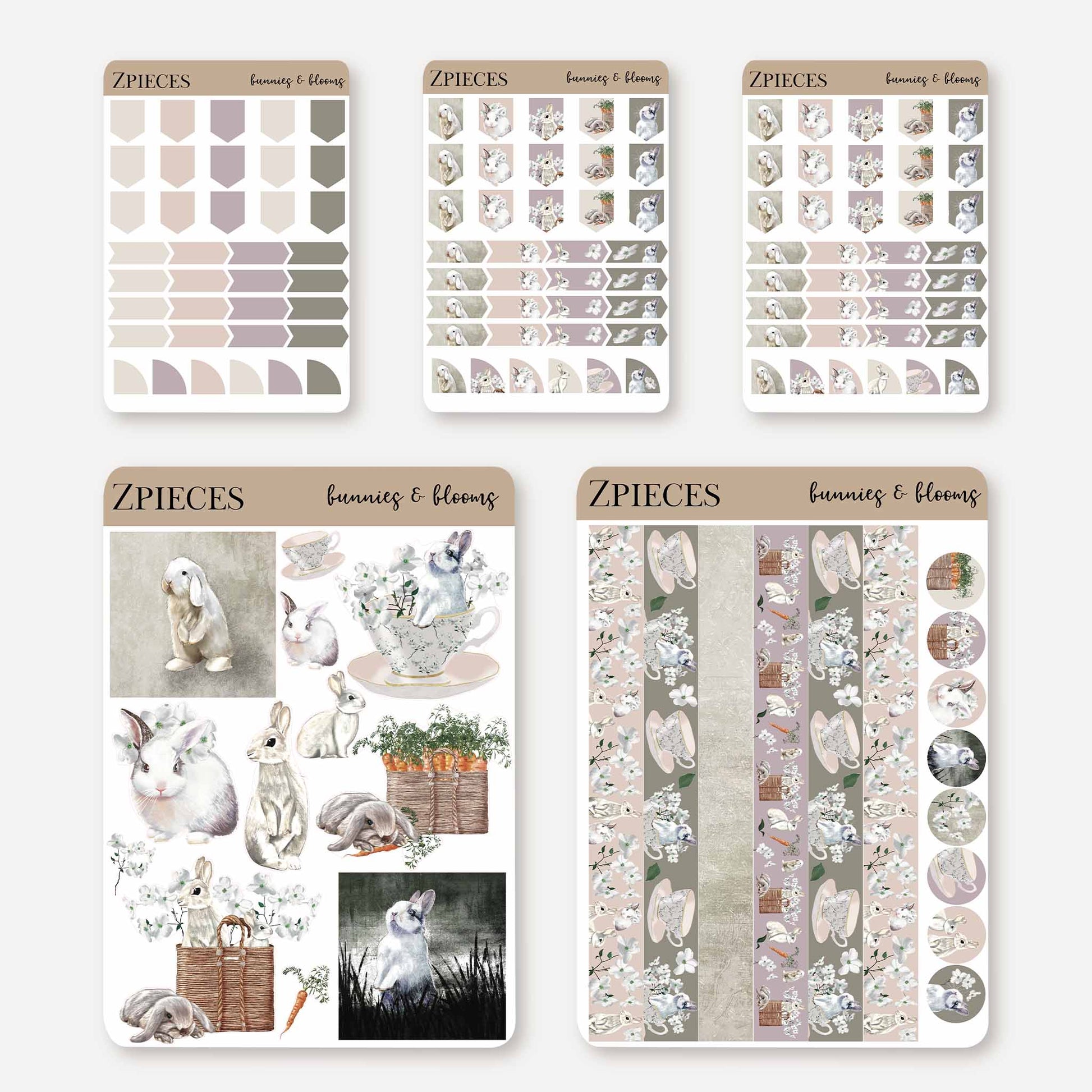 pastel rabbit and floral sticker kit